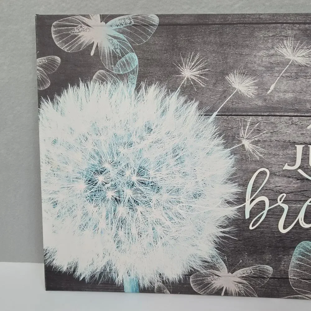 Just Breathe Dandelion and Butterfly Vinyl Canvas Wall Art Decor 16x23x1 - NEW